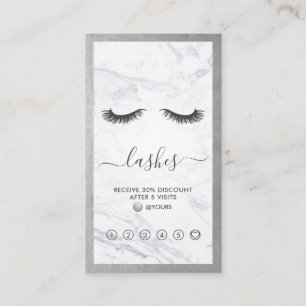 Carte De Visite Silver & Marble Eyelash Beauté Loyauté Vertical