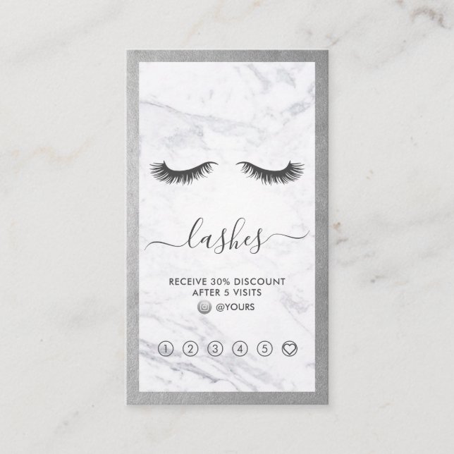 Carte De Visite Silver & Marble Eyelash Beauté Loyauté Vertical (Devant)