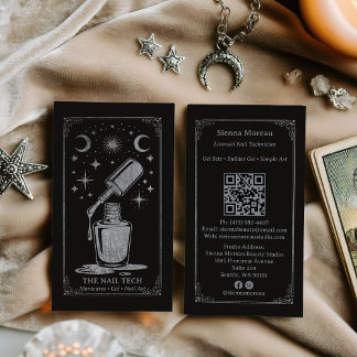Carte De Visite Silver Retro Celestial Tarot Nail artist QR Code