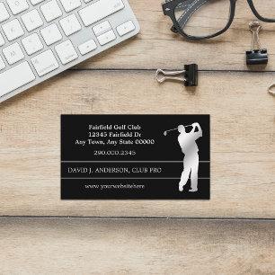 Carte De Visite Silver Silhouette Golfeur sur Noir