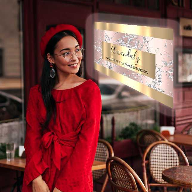 Carte De Visite Silver Strokes Marble Beauty Shop Rose VIP (Silver Strokes Marble Beauty Shop Rose VIP Business Card)