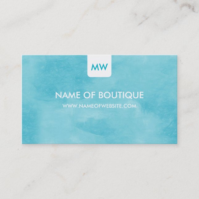 Carte De Visite Simple Aqua Chic Boutique Monogramme Médias sociau (Devant)