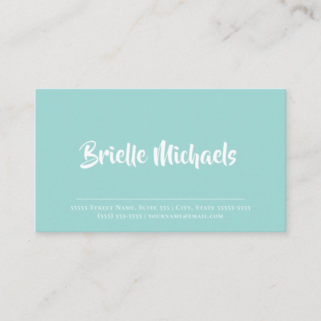 Carte De Visite Simple Aqua Turquoise manuscrit Script de pinceau (Devant)