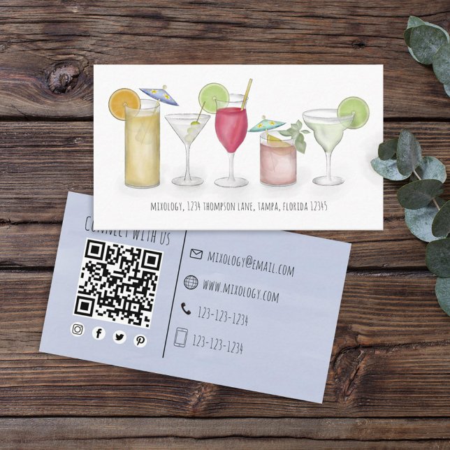 Carte De Visite Simple Aquarelle Cocktails Boissons Whimsical Fun  (Créateur téléchargé)