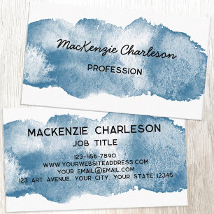 Carte De Visite Simple aquarelle Peinture Brushstroke Dusty Blue