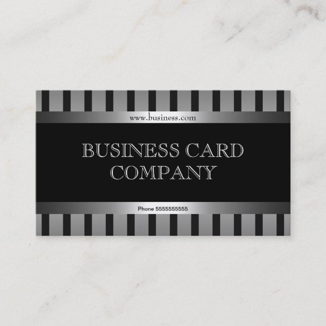 Carte De Visite Simple Argent Noir Stripe Élégant Classé (Devant)
