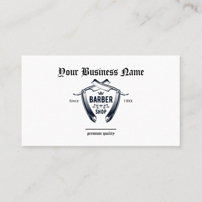Carte De Visite Simple Barber Shop Razor Logo Code QR Professionne (Devant)