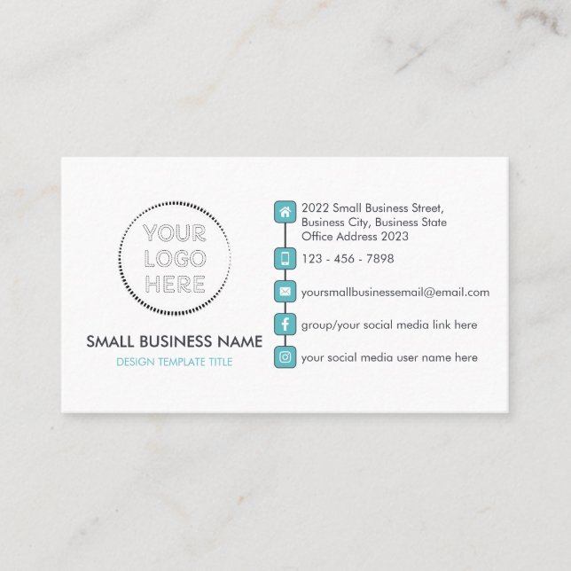 Carte De Visite Simple Biz Custom Logo Médias sociaux Icônes Turqu (Devant)