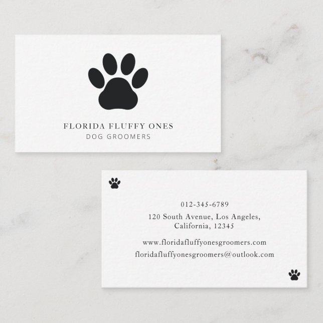 Carte De Visite Simple Black and White Paw Print Dog Groomer (Devant / Derrière)
