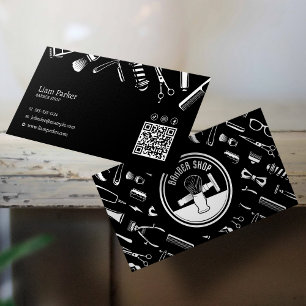 Carte De Visite Simple Black White HairStylist Instagram QR Code