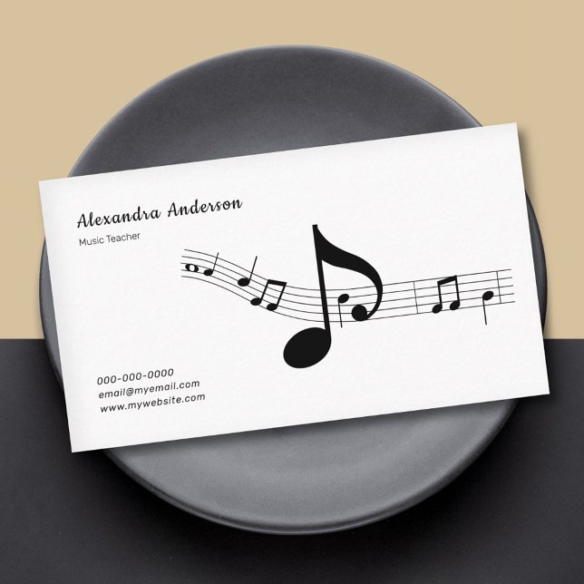 Carte De Visite Simple, Black & White Music Teacher (Simple, Black & White Music Teacher Business Card)