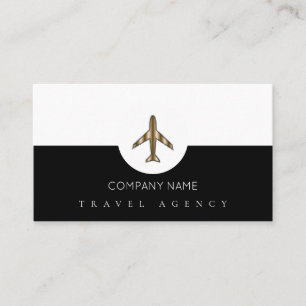 Carte De Visite Simple Black White Travel Agency + Avion