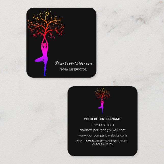 Carte de visite simple Black Yoga Instructeur (Devant / Derrière)