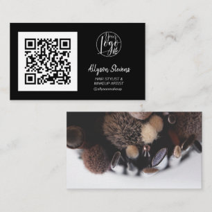 Carte De Visite Simple blanc maquillage cheveux noir photo qr code