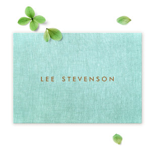 Carte De Visite Simple, bleu turquoise, look lin, minimaliste