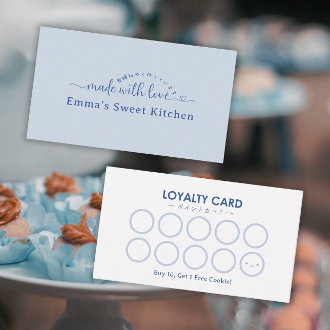 Carte De Visite Simple Blue Made with Love Bakery Rewards Loyalty (Créateur téléchargé)