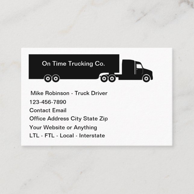 Carte De Visite Simple Budget Truck Driver Shipping Theme (Devant)