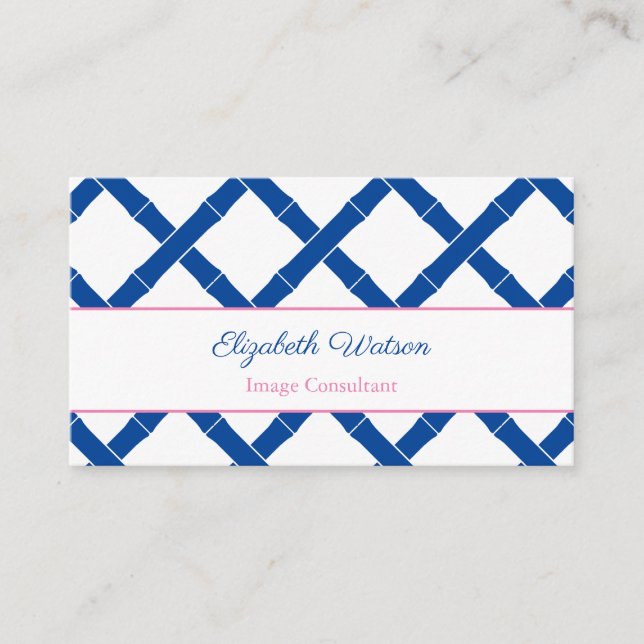 Carte De Visite Simple Chic Bleu Et Blanc Bambou Trellis (Devant)