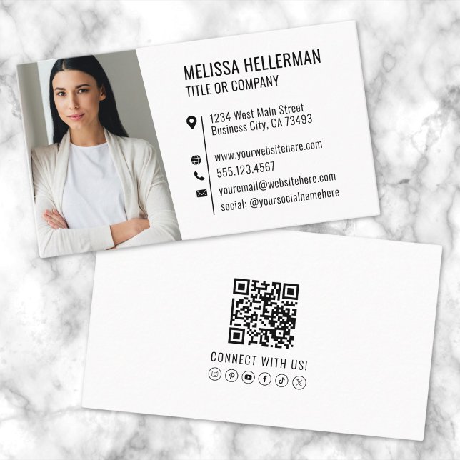 Carte De Visite Simple Code QR Moderne Professionnel Photo (Simple Modern Professional QR Code Photo Business Card)
