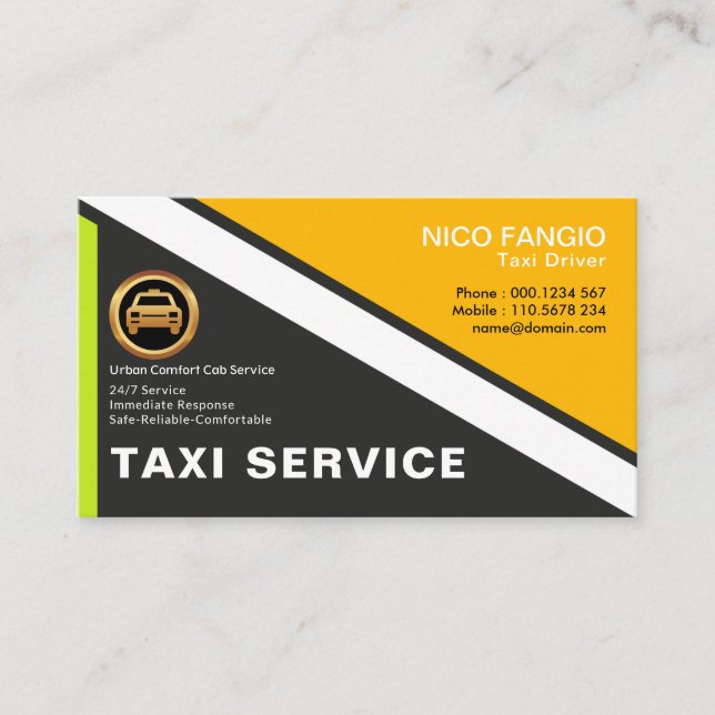 Carte De Visite Simple Concise moderne Bright Professional Taxi (Devant)
