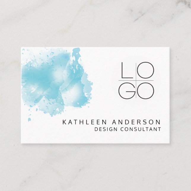 Carte de visite simple couleur bleu avec code QR (Devant)