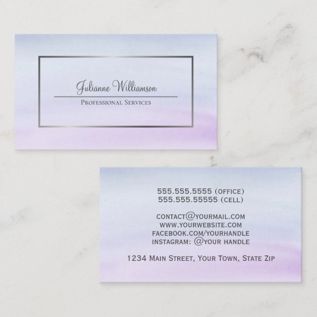 Carte De Visite Simple Dusty Blue & Lilac Aquarelle Laver Feminine (Devant / Derrière)