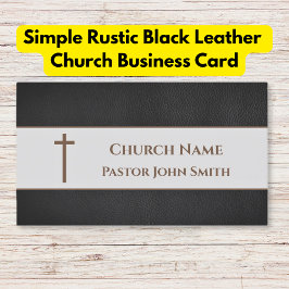 Carte De Visite Simple église rustique en cuir noir