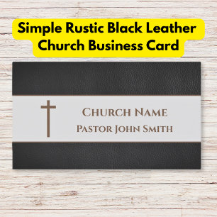 Carte De Visite Simple église rustique en cuir noir