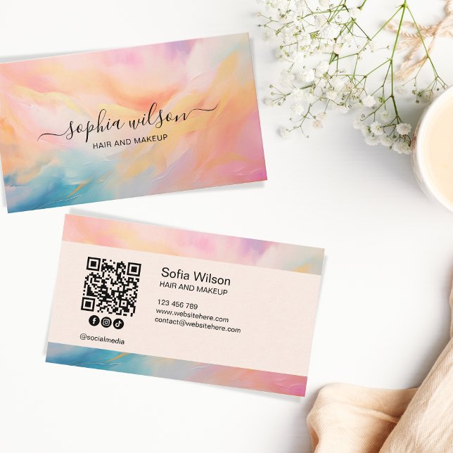 Carte De Visite Simple élégance des médias sociaux Pastel Sky QR C (Créateur téléchargé)