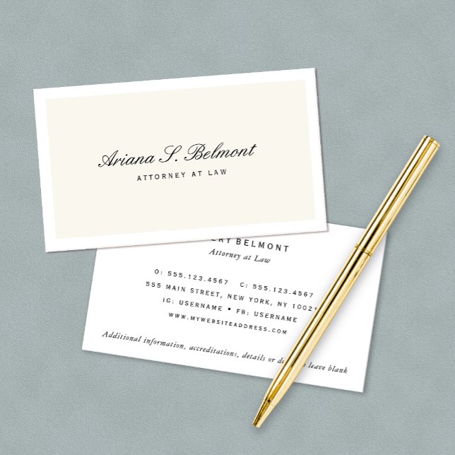 Carte De Visite Simple Elegant Attorney Cream Business Card (Créateur téléchargé)