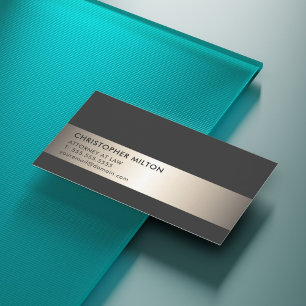 Carte De Visite Simple Elegant Black Faux Metal Stripe Attorney