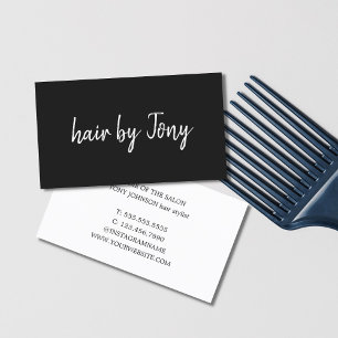 Carte De Visite Simple Elegant Black White Hair Styliste