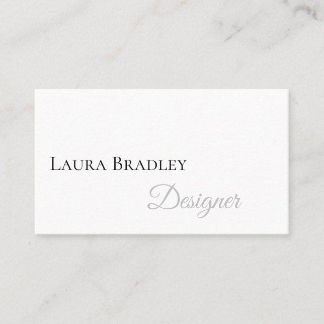 Carte De Visite Simple Élégant Blanc Avec Script Noir (Devant)