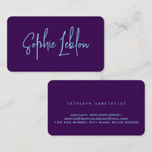 Carte De Visite Simple Élégant Bleu Calligraphie Violet