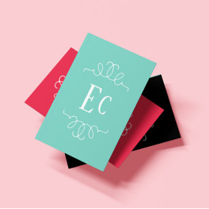 Carte De Visite Simple Elegant Boho Blanc Cadre Monogramme Vert