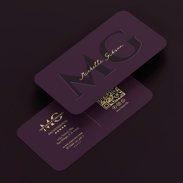 Carte De Visite Simple Élégant Monogramme Professionnel Luxe Purpl (Simple Elegant Monogram Professional Luxury Purple Business Card
)