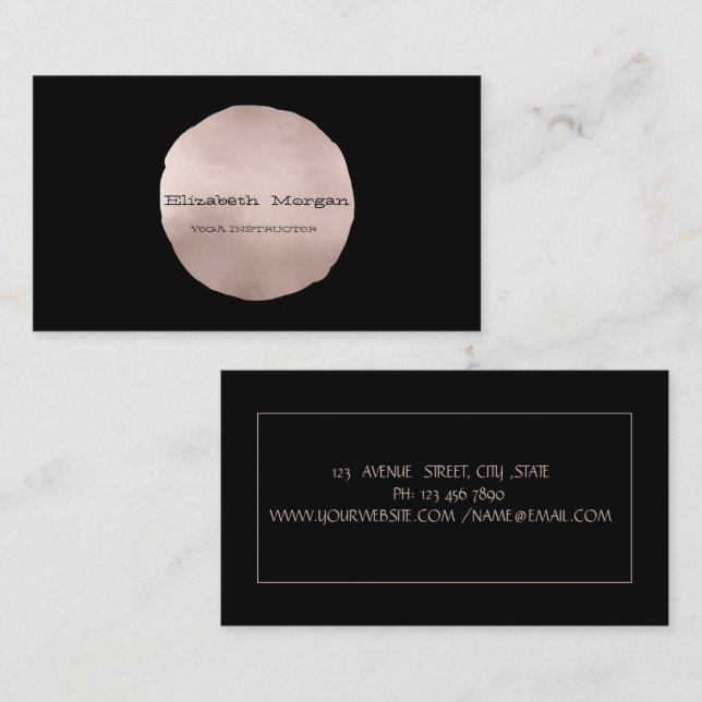 Carte De Visite Simple Elegant Rose Gold Cercle Noir (Devant / Derrière)