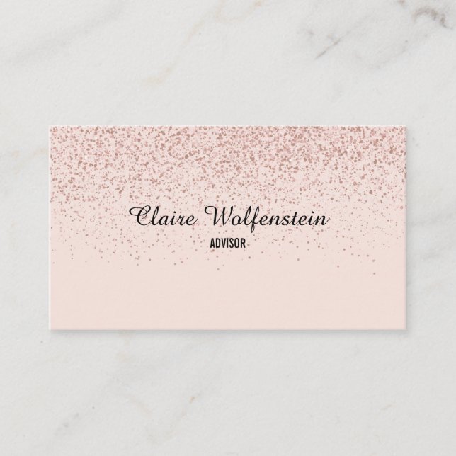 Carte De Visite Simple Élégant Script Paillettes Or Rose (Devant)
