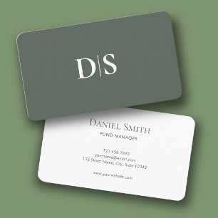 Carte De Visite Simple Élégant Vert et Blanc avec Initiales