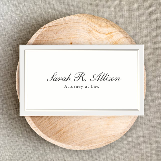 Carte De Visite Simple élégante Avocat blanc avec bordure (Créateur téléchargé)