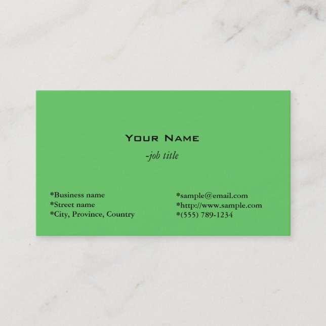 carte de visite simple et verte. (Devant)