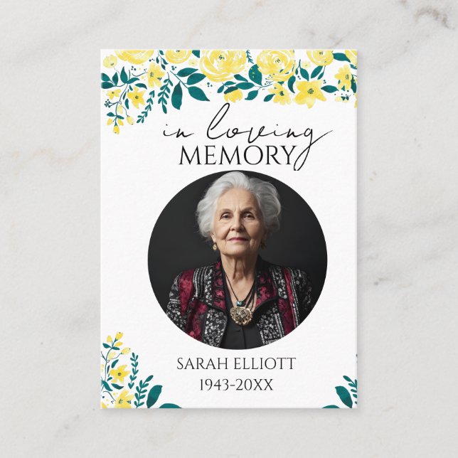 Carte De Visite Simple floral Funeral Memorial Prayer Photo Card (Devant)