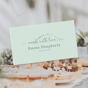 Carte De Visite Simple Green Made with Love Typographie Boulangeri