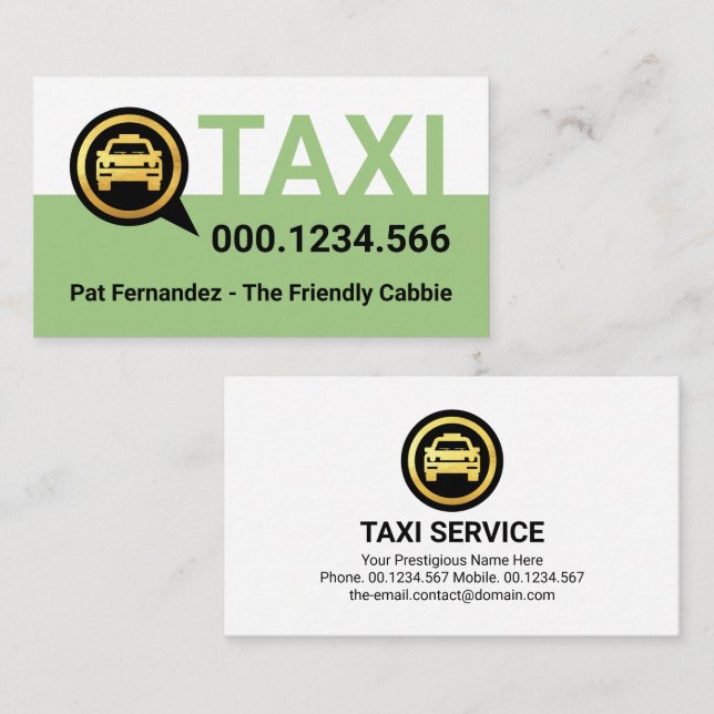 Carte De Visite Simple Green Taxi Service Layer (Devant / Derrière)