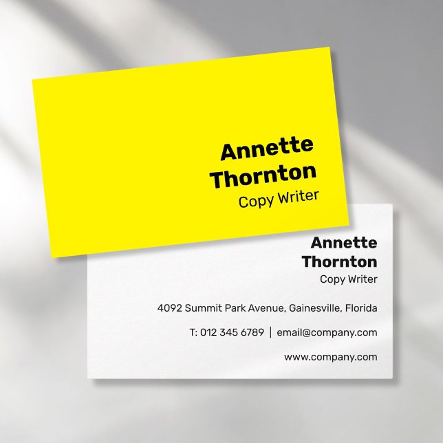 Carte De Visite Simple Jaune brillant Téméraire Moderne Vibrant (Simple Bright Yellow Bold Modern Vibrant Business Card)