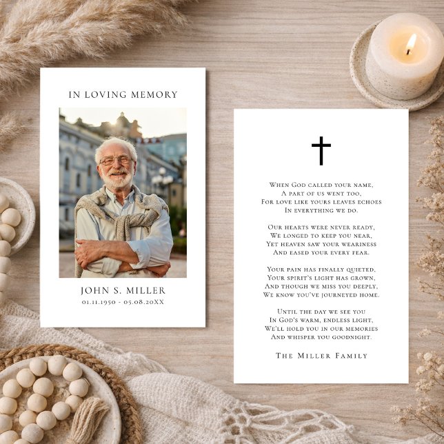 Carte De Visite Simple Memorial Funeral Prayer Photo Sympathy Card (Créateur téléchargé)
