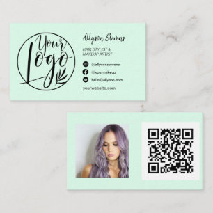 Carte De Visite Simple menthe vert maquillage photo logo qr code 