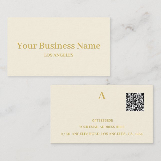 Carte De Visite Simple minimal QR Code Cream Professional (Devant / Derrière)
