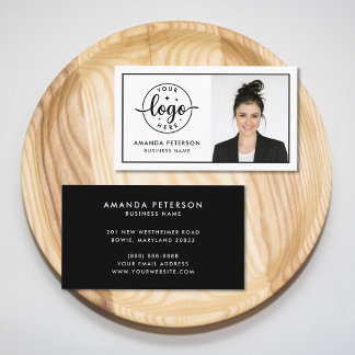 Carte De Visite Simple Minimalist Logo & Photo Black White