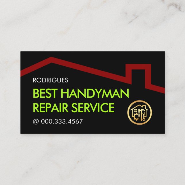 Carte De Visite Simple Minimalist Red Roof Handyman Works (Devant)